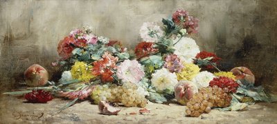 Claveles, rosas, uvas y duraznos de Georges Jeannin