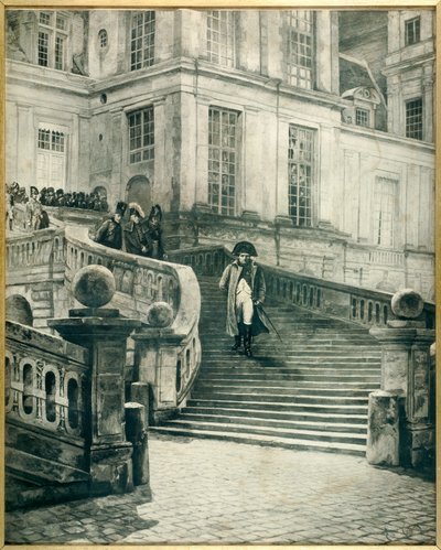 Napoleón en Fontainebleau después de la abdicación el 4 de abril de 1814 - Grabado de Georges Jules Auguste Cain de Georges Jules Auguste Cain