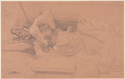 Sarah Bernhardt reclinada en un diván, leyendo de Georges Jules Victor Clairin