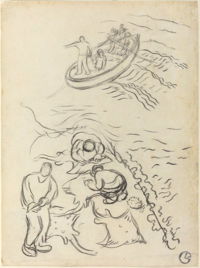 Estudio para "Los pescadores" con hombres vaciando las redes (Etude pour "Les Pêcheurs" et hommes vidant des raies) de Georges Lacombe