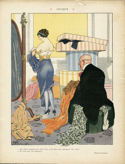 Ilustración de Georges Leonnec (1881-1940) en Le Lire, 06/07/12 - Lógica - Moda, Sombrero, Arquitectura interior, Vida de los ricos - Mujeres de Georges Leonnec