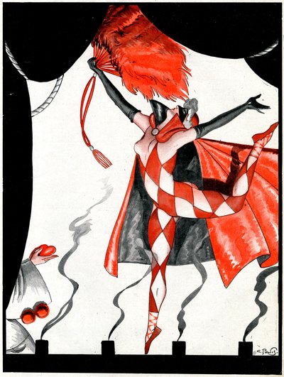 La eterna pantomima, la jota de corazones y la reina de diamantes - ilustración de la Vie Parisienne de Georges Pavis
