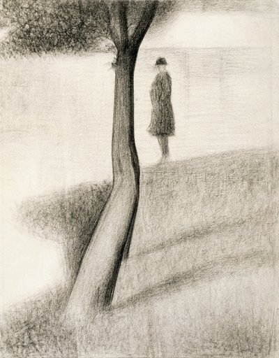 Hombre de pie junto a un árbol; estudio sobre La Grande Jatte de Georges Pierre Seurat