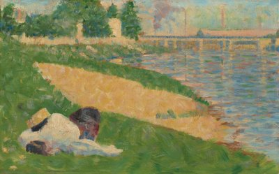 El Sena con Ropa en la Orilla Estudio para Bañistas en Asnières, 1883-1884 de Georges Pierre Seurat