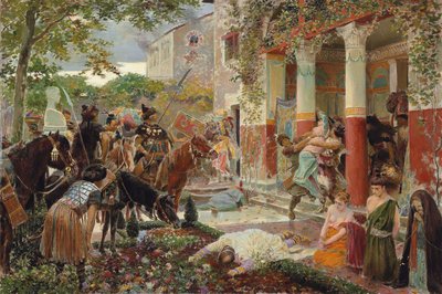 Villa romana en la Galia saqueada por las hordas de Atila el Huno. Firmado "GRochegrosse" (abajo a la derecha). de Georges Rochegrosse