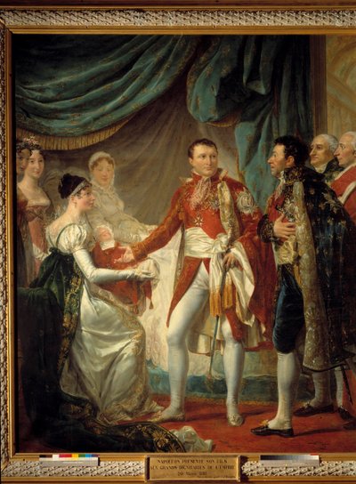 El emperador Napoleón I presenta a su hijo el Rey de Roma a los dignatarios del Imperio el 20/03/1811 en presencia de la emperatriz María Luisa. Pintura de Georges Rouget (1784-1869) 1812. La presentación del Rey de Roma - Napoleón de Georges Rouget