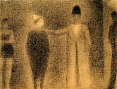Payaso y tres personajes (Estudio) de Georges Seurat