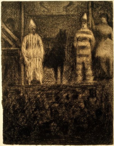 Payasos y pony (Un desfile) de Georges Seurat