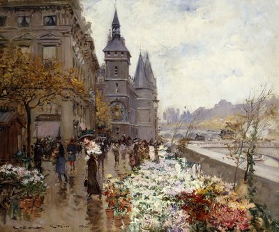 Un mercado de flores a lo largo del Sena de Georges Stein