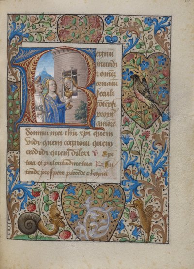 Inicial R: Santa Avia en la cárcel recibiendo la comunión de la Virgen de Georges Trubert