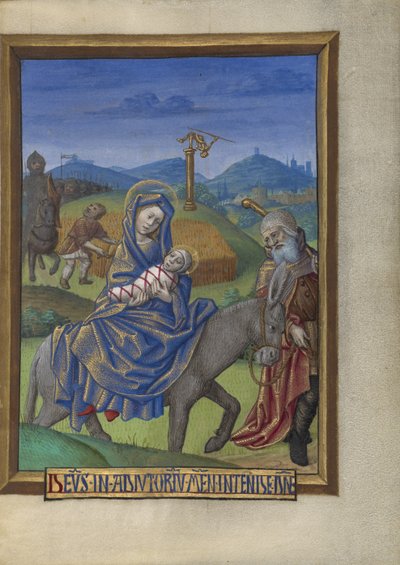 La huida a Egipto de un Libro de Horas Ms. 48 fol. 67, c.1480-90 de Georges Trubert