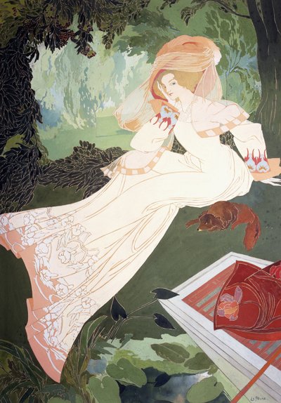 Una dama elegante con un perro de Georges de Feure