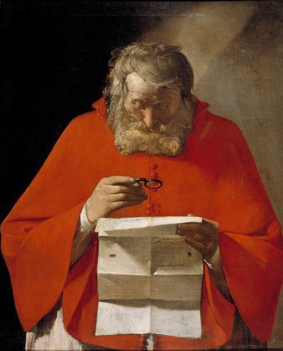 San Jerónimo leyendo una carta - Óleo sobre lienzo de Georges de La Tour (1593-1652), c1628-1629 - Museo del Prado, Madrid de Georges de La Tour
