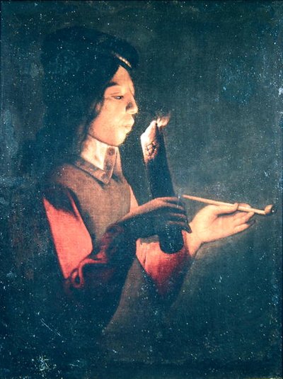 Joven Encendiendo su Pipa de Georges de la after Tour