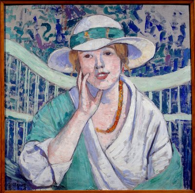 Retrato de Dama con Sombrero Blanco y Verde de Georgette Agutte