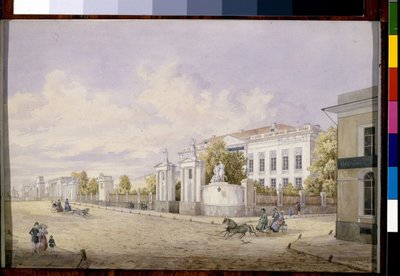 La grande rue Loubianka a Moscou (Russie) (Gran calle Lubyanka en Moscú) - Oeuvre de Georgi Filippovich Baranovsky (1823-1852), aquarelle sur papier,1848 - State Tretyakov Gallery, Moscou (Russie) de Georgi Filippovich Baranovsky