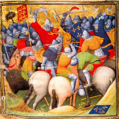 Ingleses luchando contra los caballeros franceses en la batalla de Crécy en 1346, Grandes Chroniques de France, 1415 (26228020225) de Georgia Levan Ramishvili from Tbilisi