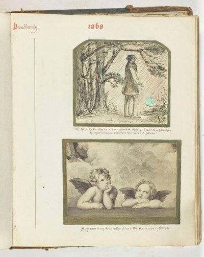 Sin título [hombre en la lluvia y dos querubines] de Georgina Cowper