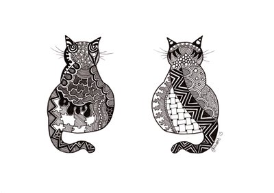 Pareja de gatos, 2015 (tinta sobre cartulina) de Georgina Naisbitt