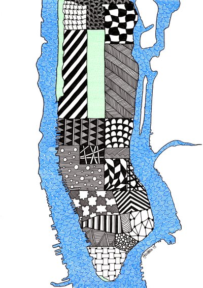 Manhattan, 2015 (tinta sobre cartulina) de Georgina Naisbitt