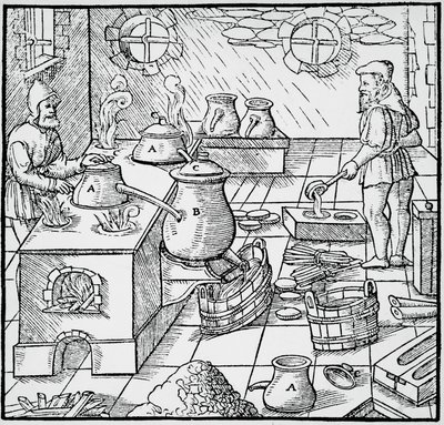 Grabado de De re metallica (Sobre la naturaleza de los metales), de Georg Pawer o Georgius Agricola (1494-1555), publicado en Basilea. de Georgius Agricola