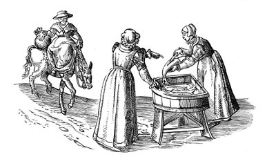 Puesto de pescado en un mercado, 1572 de Georgius Braun
