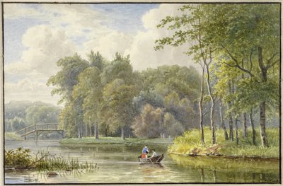 Paisaje con figuras en un bote de remos de Georgius Jacobus Johannes van Os