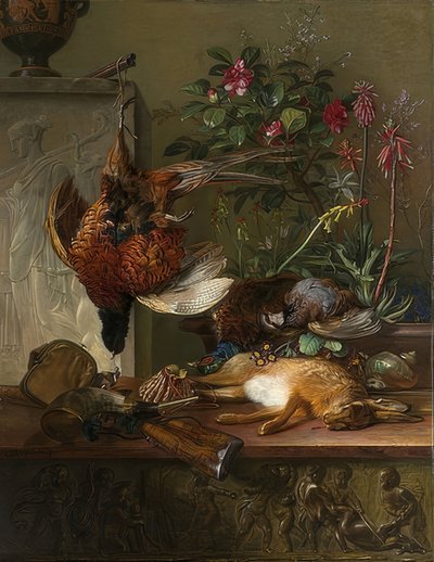 Naturaleza muerta con caza y una estela griega: Alegoría del otoño. 1818 de Georgius Jacobus Johannes van Os