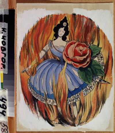 Sacerdotisa del Fuego. Una bailarina esboza un paso de baile en medio de las llamas. Obra de Georgi Ivanovich Narbut (1886-1920), acuarela y tinta sobre papel, hacia 1910. Arte ruso, principios del siglo XX, simbolismo. Museo Estatal de Arte, Nijn de Georgy Narbut