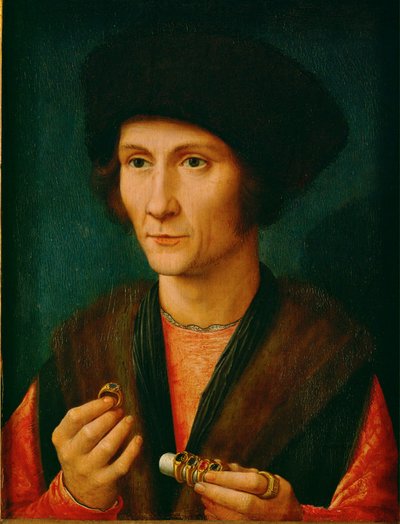 Un orfebre, quizás Jacques Cnoop, suegro de Gerard David ... (óleo sobre madera de roble) de Gerard David