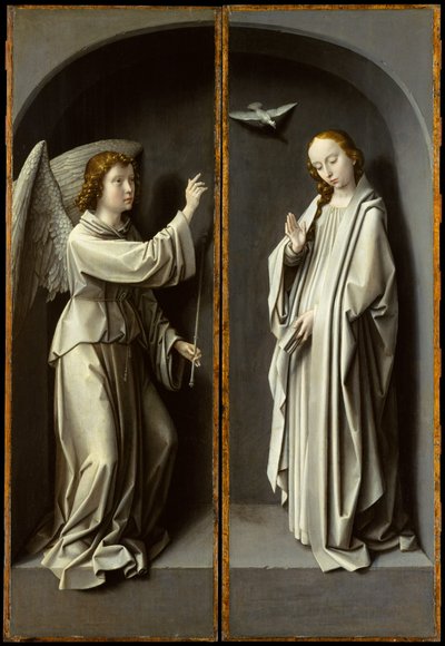 Arcángel Gabriel; La Virgen Anunciada, c.1510 (óleo sobre panel de roble) de Gerard David
