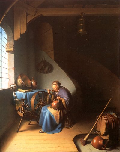 Interior con una Mujer comiendo Gachas de Gerrit Dou