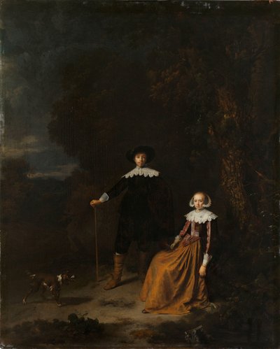 Retrato de una pareja en un paisaje de Gerrit Dou