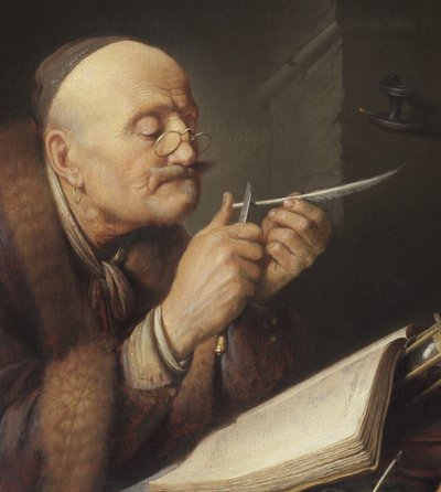 Erudito afilando una pluma de Gerrit Dou