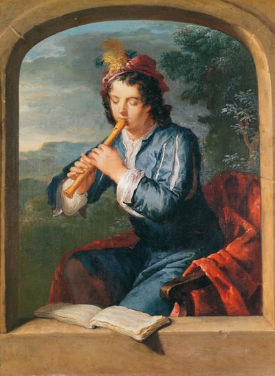 Joven tocando la flauta de Gerard Hoet