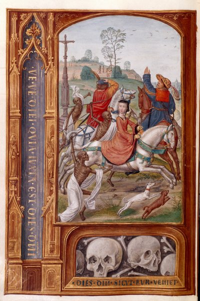 Añadir 35313 fol.158v Los esqueletos atacan una partida de caza, de las 