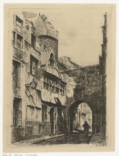 vista de calle En el Steen en Amberes (título sobre el objeto) de Gerard Jan Bos