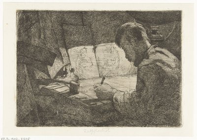 Autorretrato detrás de la mesa de dibujo de Gerard Jan Bos