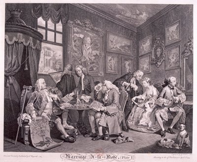 Matrimonio a la moda, 1745, placa I de Gerard Jean Baptiste Scotin