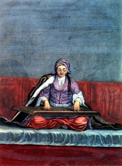 Chica Turca Tocando la Cítara, grabado por Gerard Jean Baptiste Scotin (1671-1716) de Gerard Jean Baptiste Scotin