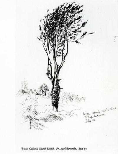 Haya, Iglesia de Godshill detrás. Fr. Appledurcombe. 25 de julio, c.1860s de Gerard Manley Hopkins