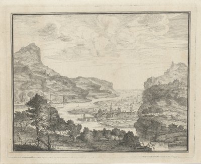 Paisaje fluvial con vistas a una ciudad. de Gerard Melder