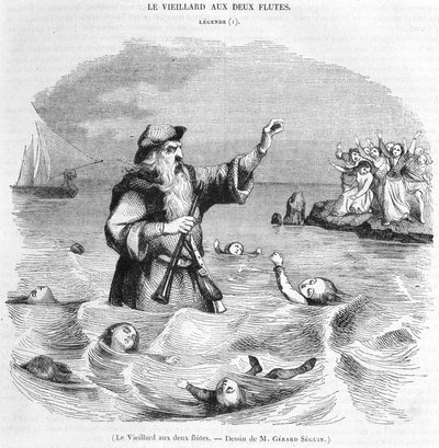 El anciano con dos flautas. Dibujo de Gérard Séguin. de Gerard Seguin