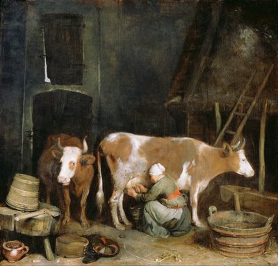 Una Doncella Ordeñando una Vaca en un Granero, 1652-1654 de Gerard Ter Borch the Younger