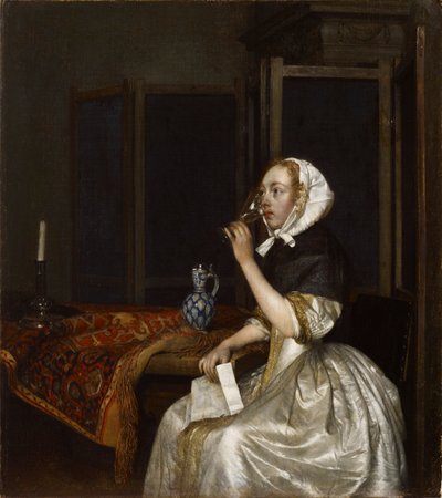 Dama Sosteniendo una Copa de Vino, ca 1665 de Gerard Ter Borch the Younger
