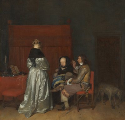 Tres figuras conversando en un interior La amonestación paternal, ca 1654 de Gerard Ter Borch the Younger