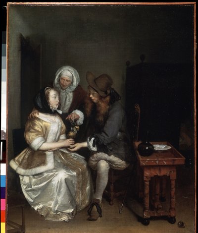 Un vaso de limonada (Un vaso de limonada). Pintura de Gerard Ter Borch el Joven (1617-1681). Óleo sobre lienzo, 67 x 54 cm, hacia 1660. Arte holandés, arte barroco. Museo del Hermitage, San Petersburgo. de Gerard Terborch