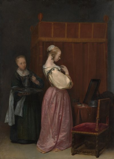 Una joven en su tocador con una criada, ca. 1650-51 de Gerard Terborch II