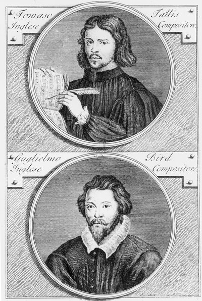 Thomas Tallis (c.1505-85) y William Byrd (1543-1623) grabado por Niccolo Francesco Haym de Gerard Vandergucht