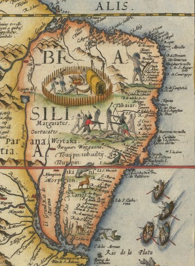 Mapa de América del Sur, 1593 (recortado) de Gerard de Jode